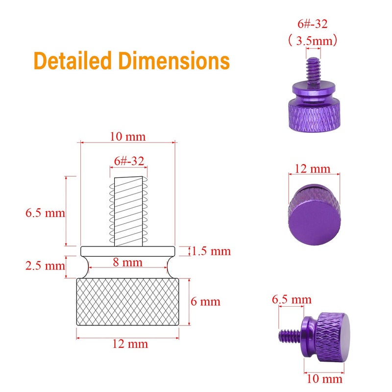 Powlankou 20 Pieces 6#-32 Computer Case Screws, Anodized Aluminum Thumbscrews, Fully Threaded Knurled Thumbscrews, Thumb Screws (Purple) - Image 3
